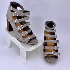 Restricted In Box Joyful Taupe (gray) Buckle Multi-strap 3.5 inch Block Heels